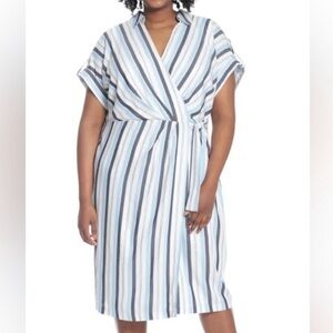 NWT London Times Blue and White Midi Dress with Dolman Sleeves Sz 20w